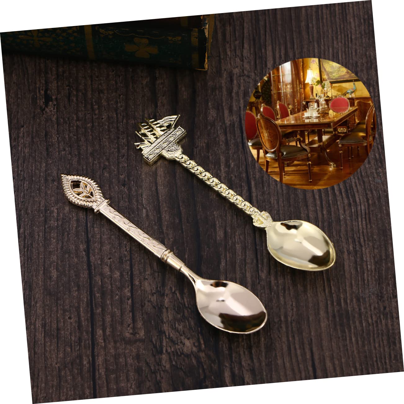 BESTonZON 15 Piezas Cucharas Doradas Para Café Cucharas De Café Antiguas Cucharas Soperas Juego De Cubiertos Cucharas De Espresso Kit De Cóctel Antiguo Cucharas Cafe Cristal Regalo