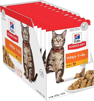 Hills Science Diet Cat Food for Adult Cats, 1 to 6 Years, Chicken Pouch, 3.0 oz 85 g x 12 Pieces, Adults, Experiment, Wet