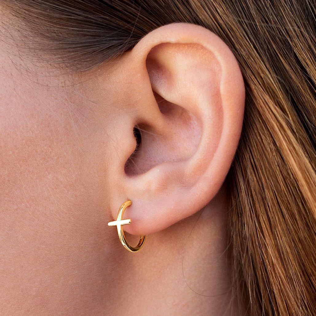 Me&Hz Gold Huggie Earrings Small Huggie Hoop Earrings for Women 14K Gold Plated Hypoallergenic Cubic Zirconia Huggies Mini Silver Hoop Earring for Women - Image 3