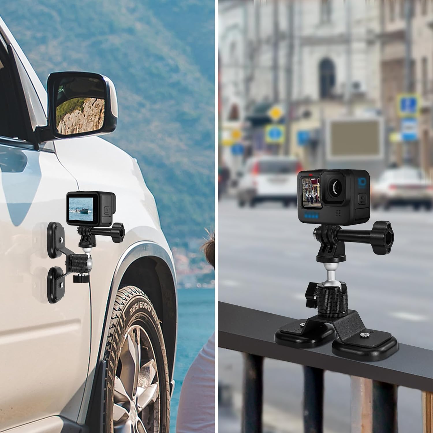 Magnetic Camera Mount fit for GoPro Hero 13/12/11/10/9/8/7/6,Insta360 X4/X3/Ace/Ace Pro,DJI Action5/4/3/2,Akaso,Strong Magnetic Car Camera Mount with 360° Rotation Cam Stand Base