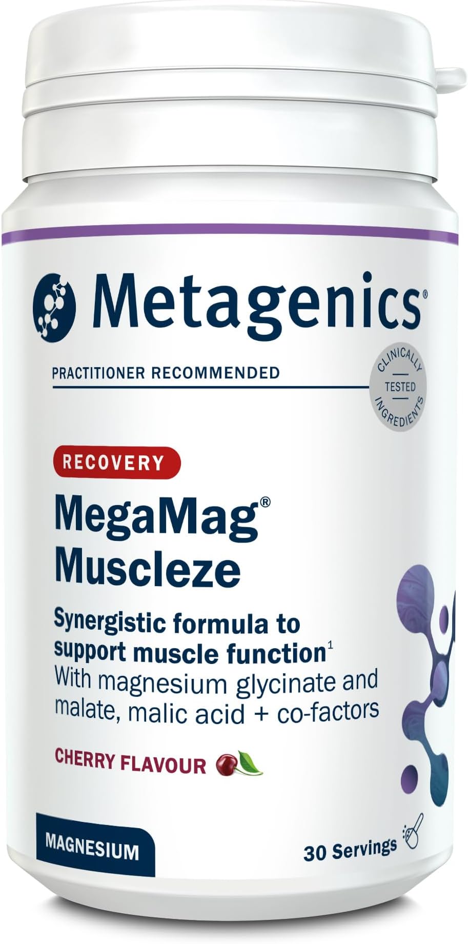 MegaMag Muscleze Magnesium Glycinate Powder - Muscle Recovery After Exercise - Cherry, 30 Servings