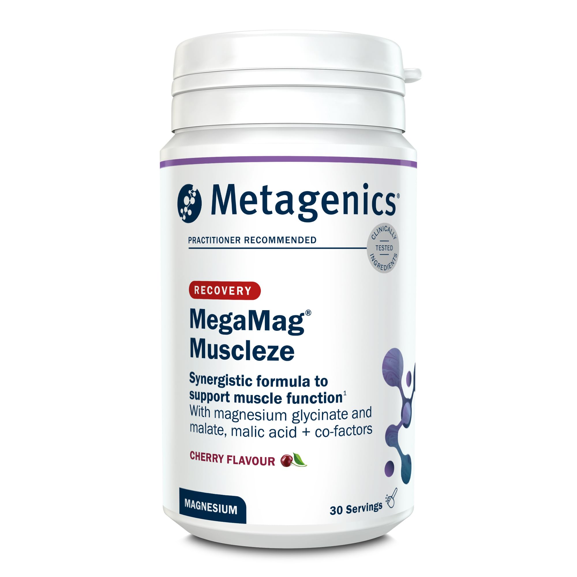 Metagenics MegaMag Muscleze Magnesium Glycinate Powder - Muscle Recovery After Exercise - Cherry, 30 Servings