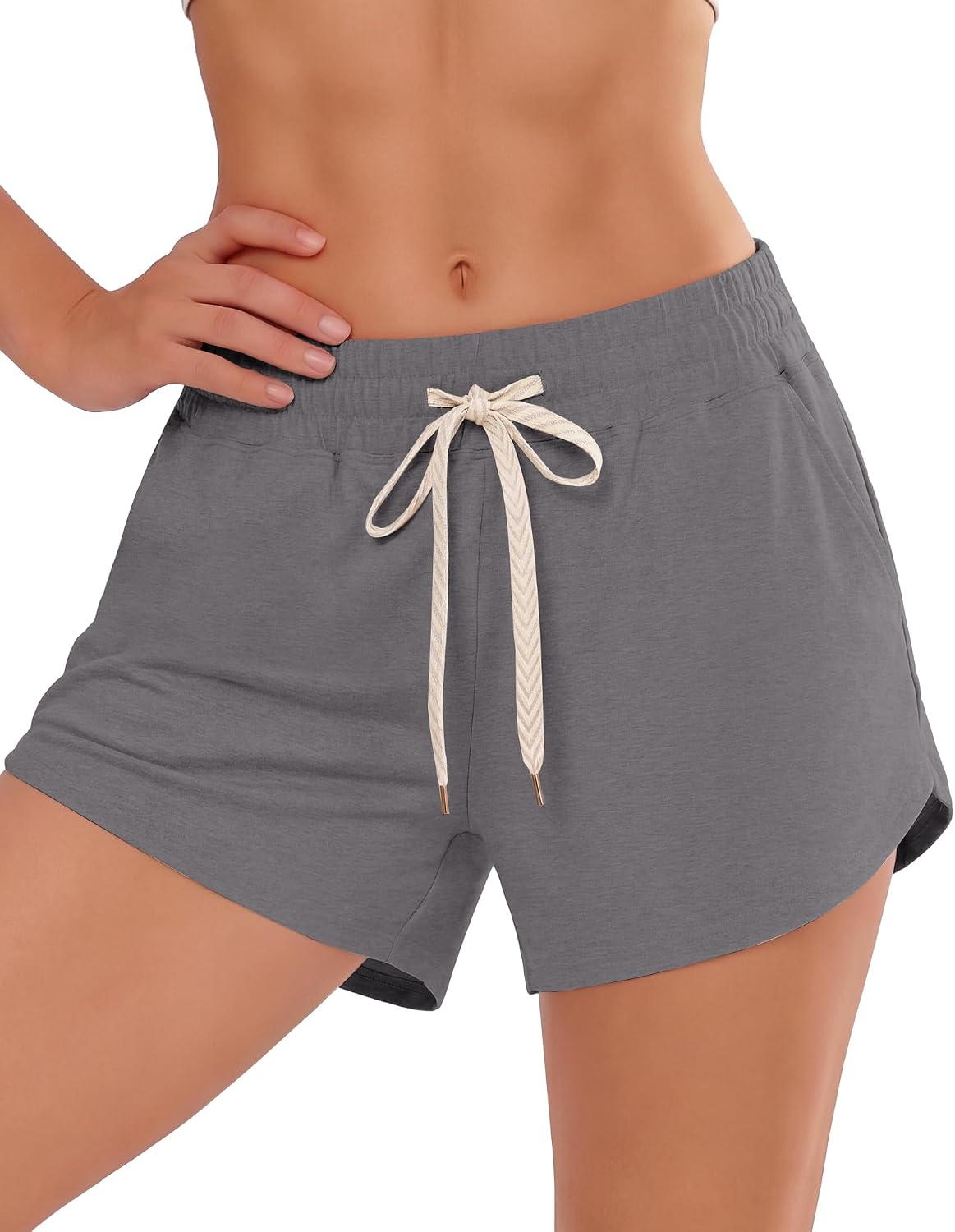 iceROSE Athletic Shorts for Women - High Waisted Black Running SweatShorts Summer Drawstring with Pockets for Workout Lounge