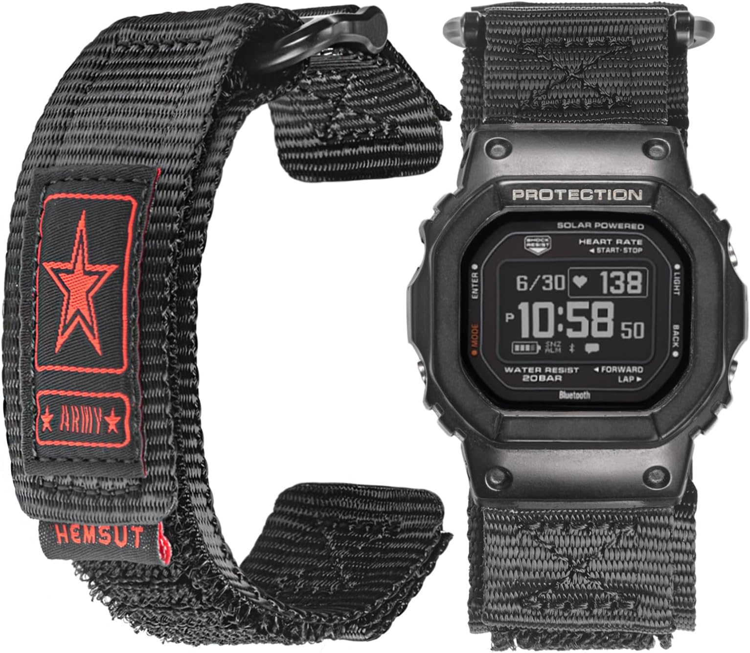 16mm quick-release nylon watch strap for G-Shock, compatible with GD/DW/GW/GA series models like GD-350, DW-5600, GW-6900. Rugged military-style replacement in premium seatbelt nylon