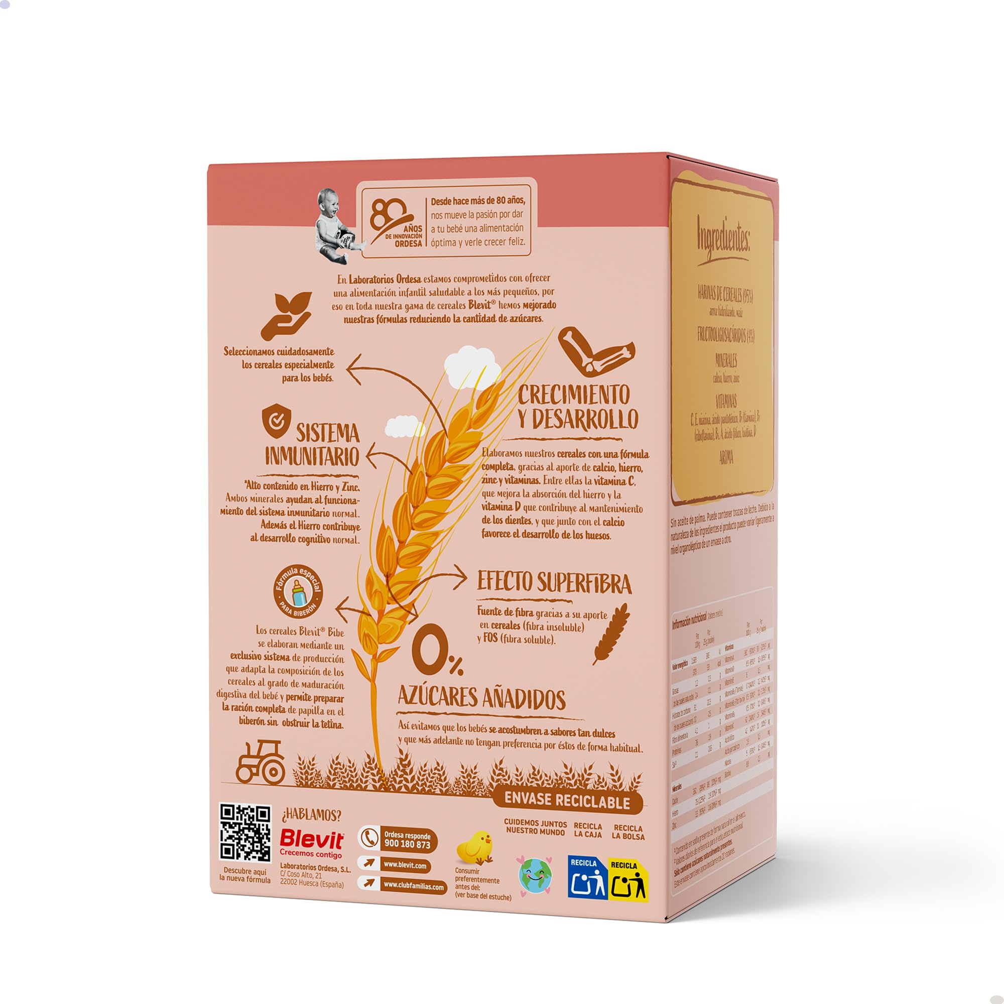 Blevit Bibe Sin gluten | 500g | Papilla para Bebé desde los 4 Meses con 95% de Cereales - 14 Vitaminas y Minerales