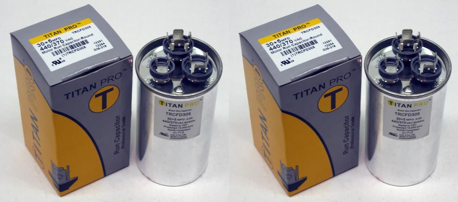 Generic 2 PACK TITAN PRO TRCFD305 30 + 5 UF HVAC Round Dual Motor Run Capacitor 30/5 MFD/UF440/370 HVAC for CENTRAL AIR CONDITIONER A/C PACKARD