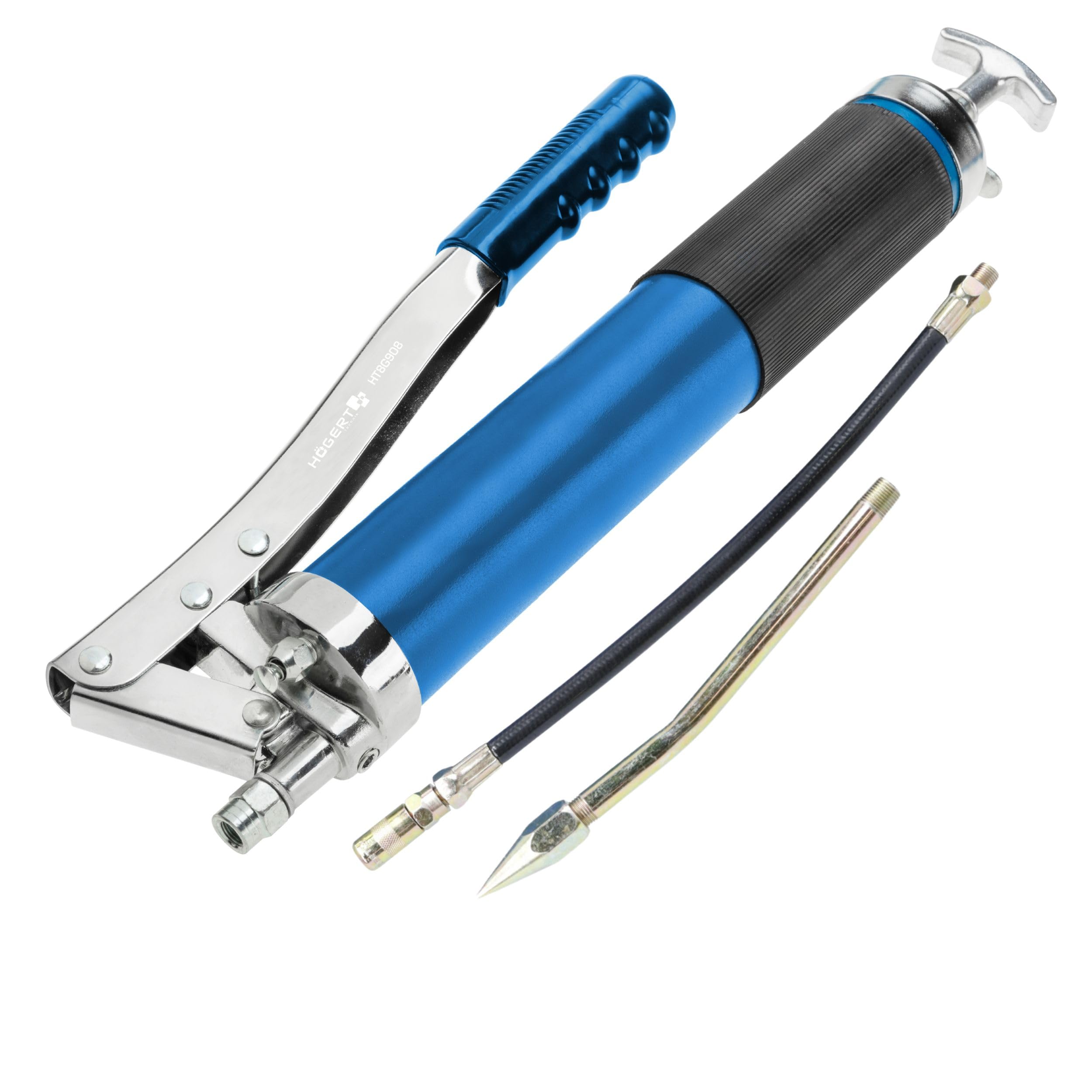 HÖGERT TECHNIK Pistola de engrase 10000 PSI, manual 600 g, con palanca y tubo de presión, dosificación precisa, manguera para lubricación sencilla