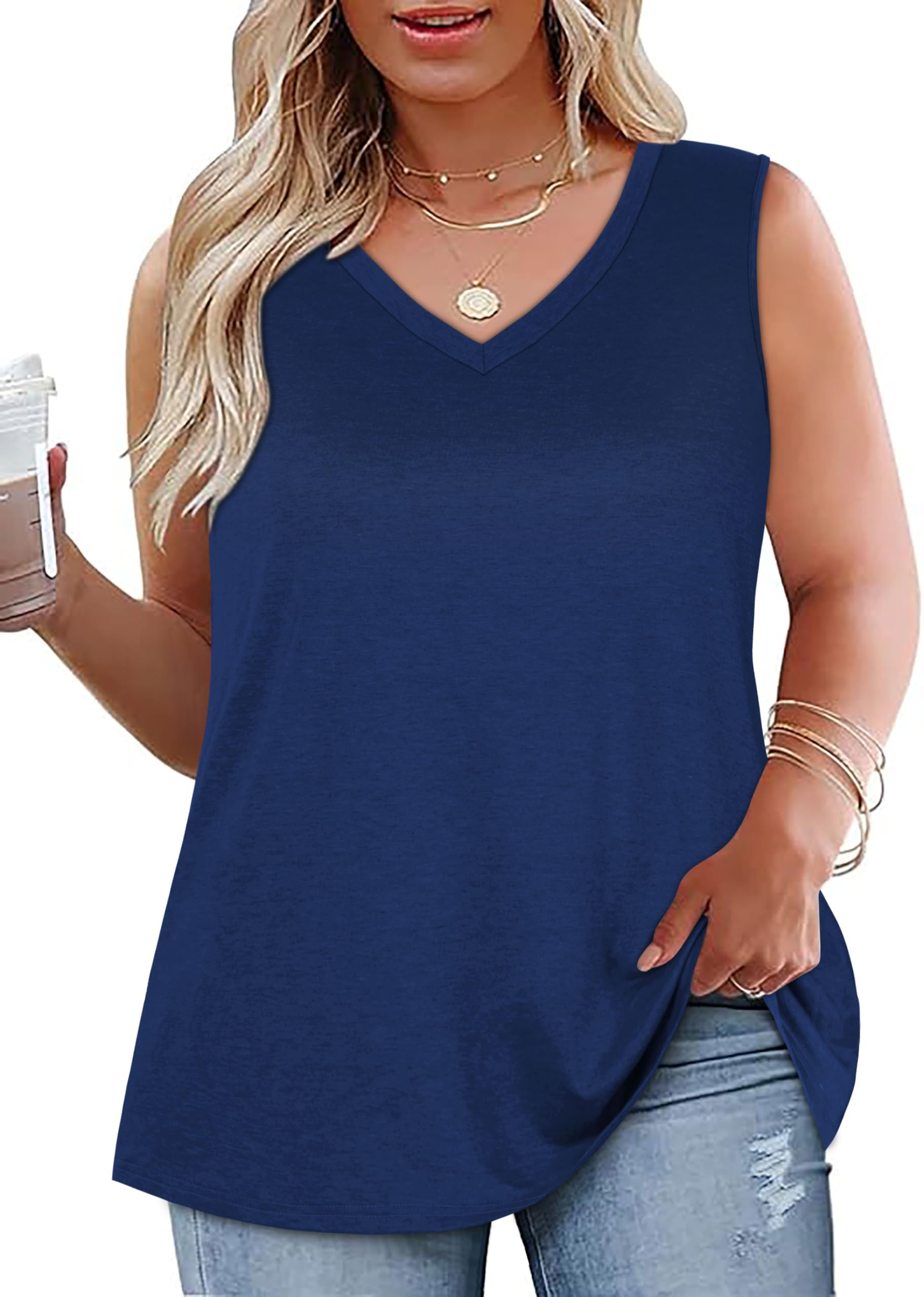 Plus Size Tanks Women Summer Top V Neck Sleeveless Top Loose Fit Tee Workout Shirts