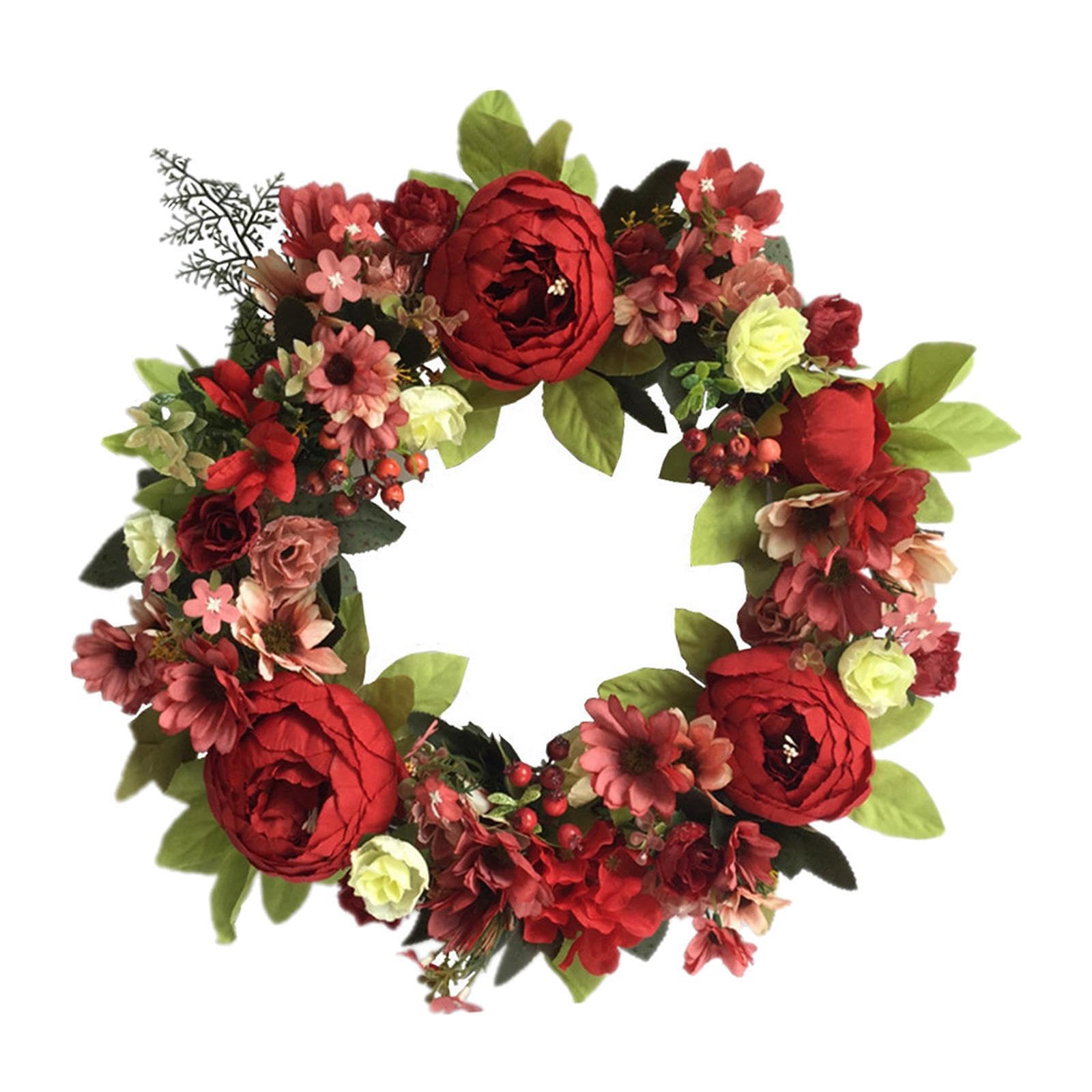 Cydzsra Green/Red Seasonal Wreath Vibrant Silk Leaves Choice For Environmental Conscious Decor Enthusiasts Which Makes More Vibrant. Can Be Hung Indoors Or Outdoors. Home Welcome Signa