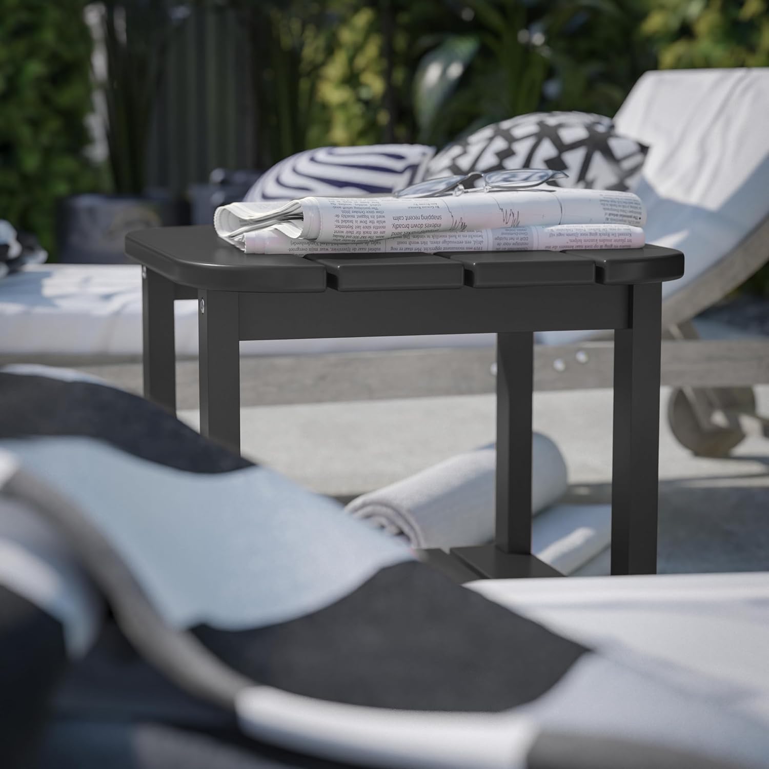 Flash Furniture Newport 2-Tier Adirondack Side Table - Recycled HDPE All-Weather Materials - Indoor/Outdoor - Black