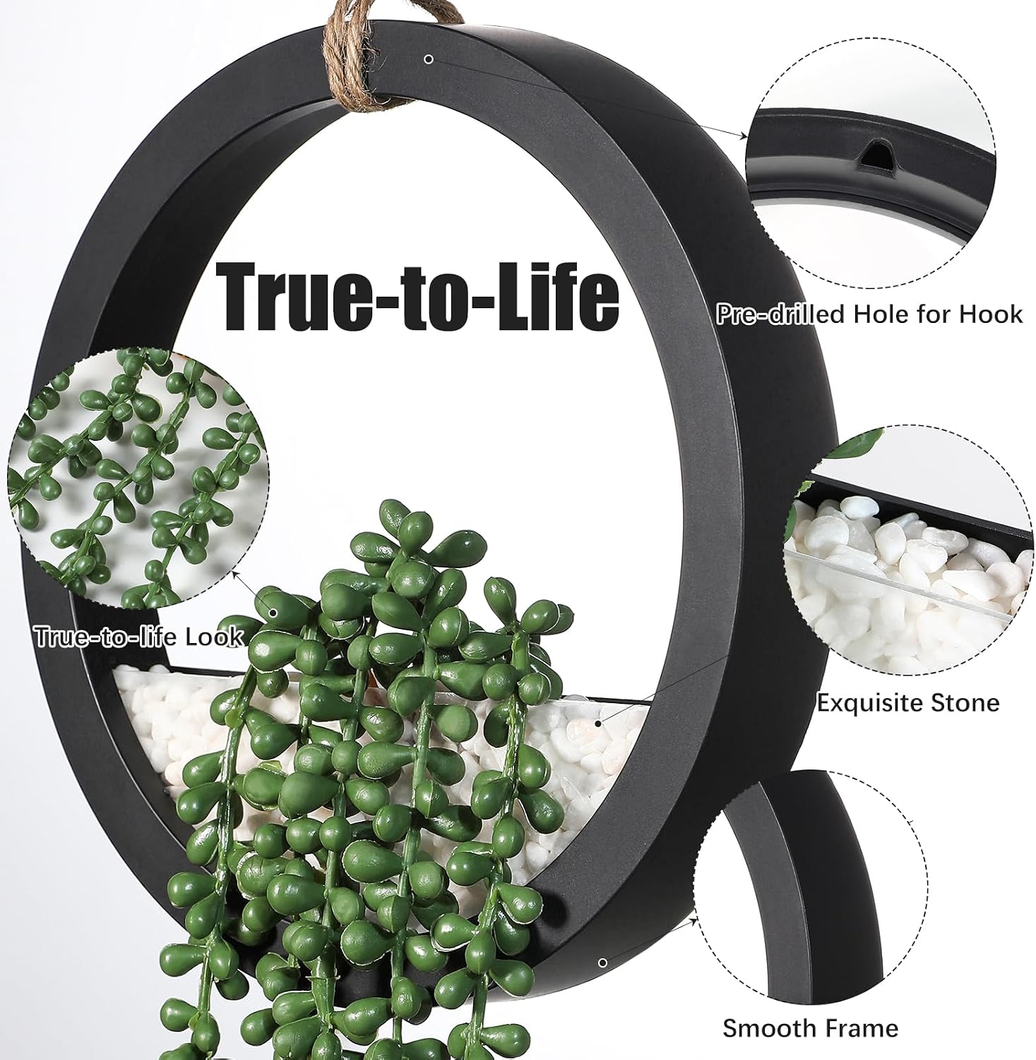 Boho Wall Decor, 2Pcs Fake Hanging Plants Artificial Succulents, Indoor Hanging Planter Greenery Decor, Perfect for Bathroom Living Room Bedroom Office Washroom, Faux Succulent Wall Floating Plants