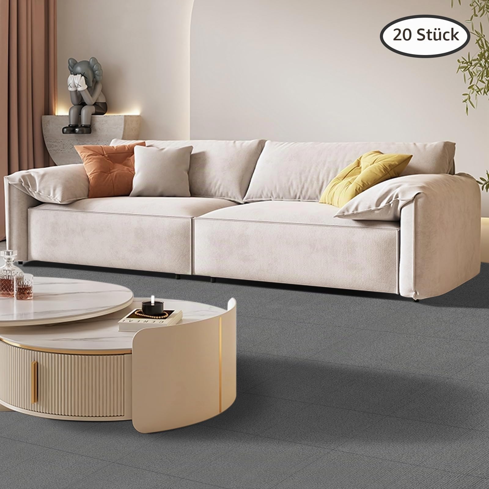 20 Stück 50x50cm Quadratischer Teppich Selbstklebender Bodenteppich Adsorptionstyp Polyester Hellgrau 5mm Dicke für Wohnzimmer Flur Spielzimmer Büro Hotel und mehr