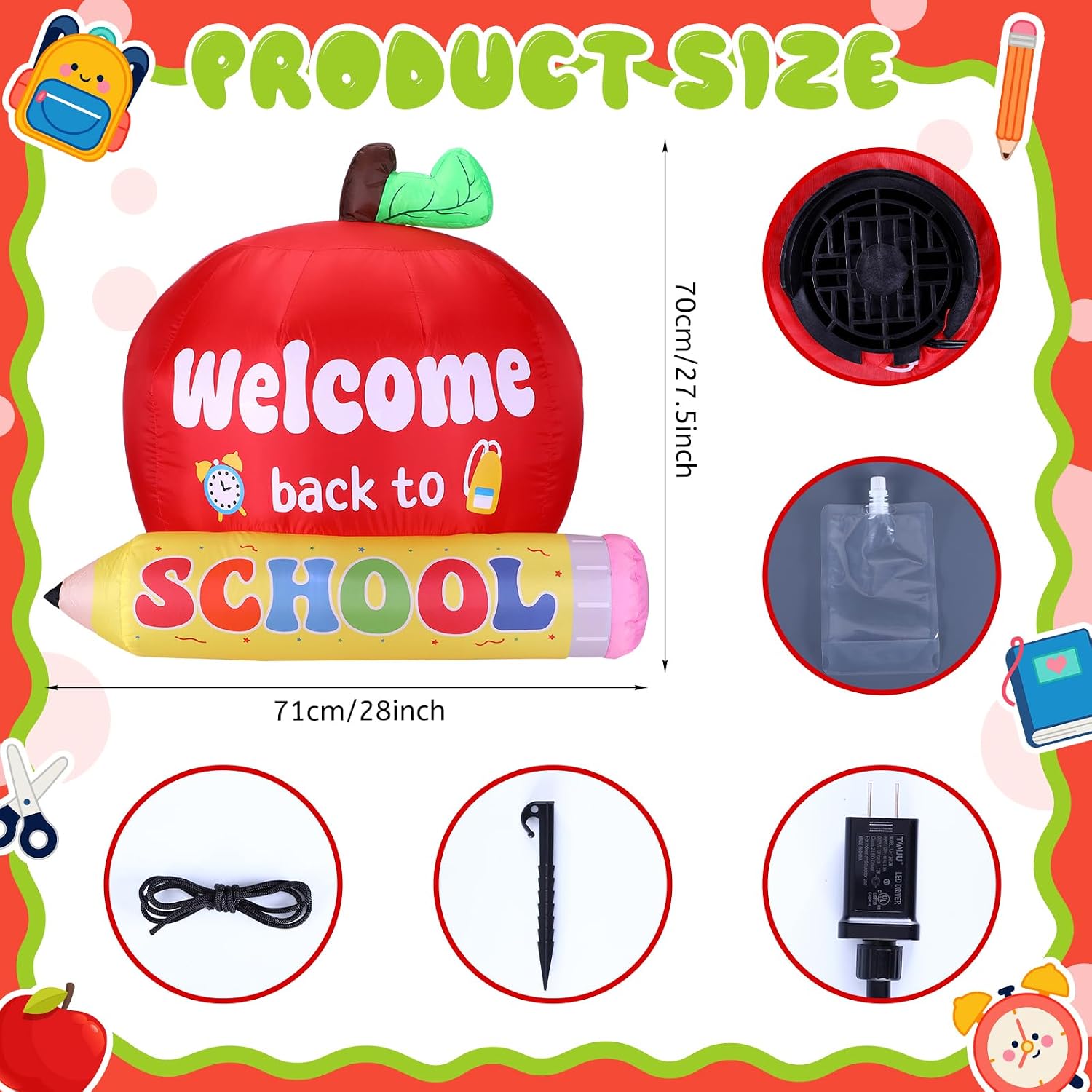 Blueweenly 2.3ft Welcome Back to School Inflatable Outdoor Decor with Light image 2