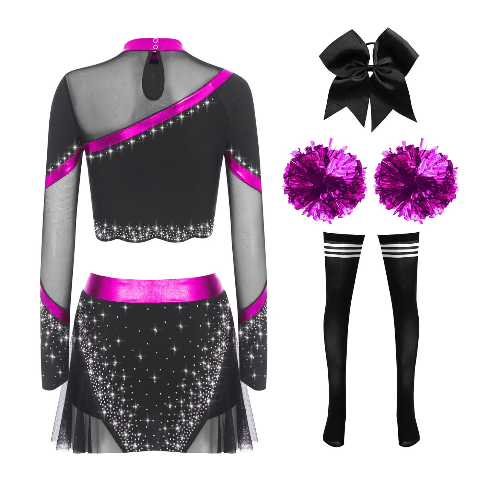 Erwachsene Cheerleading Anzüge Glänzende Rhinestones Teil Set Cheerleading Uniform Langrohr Strumpf Set Tanz