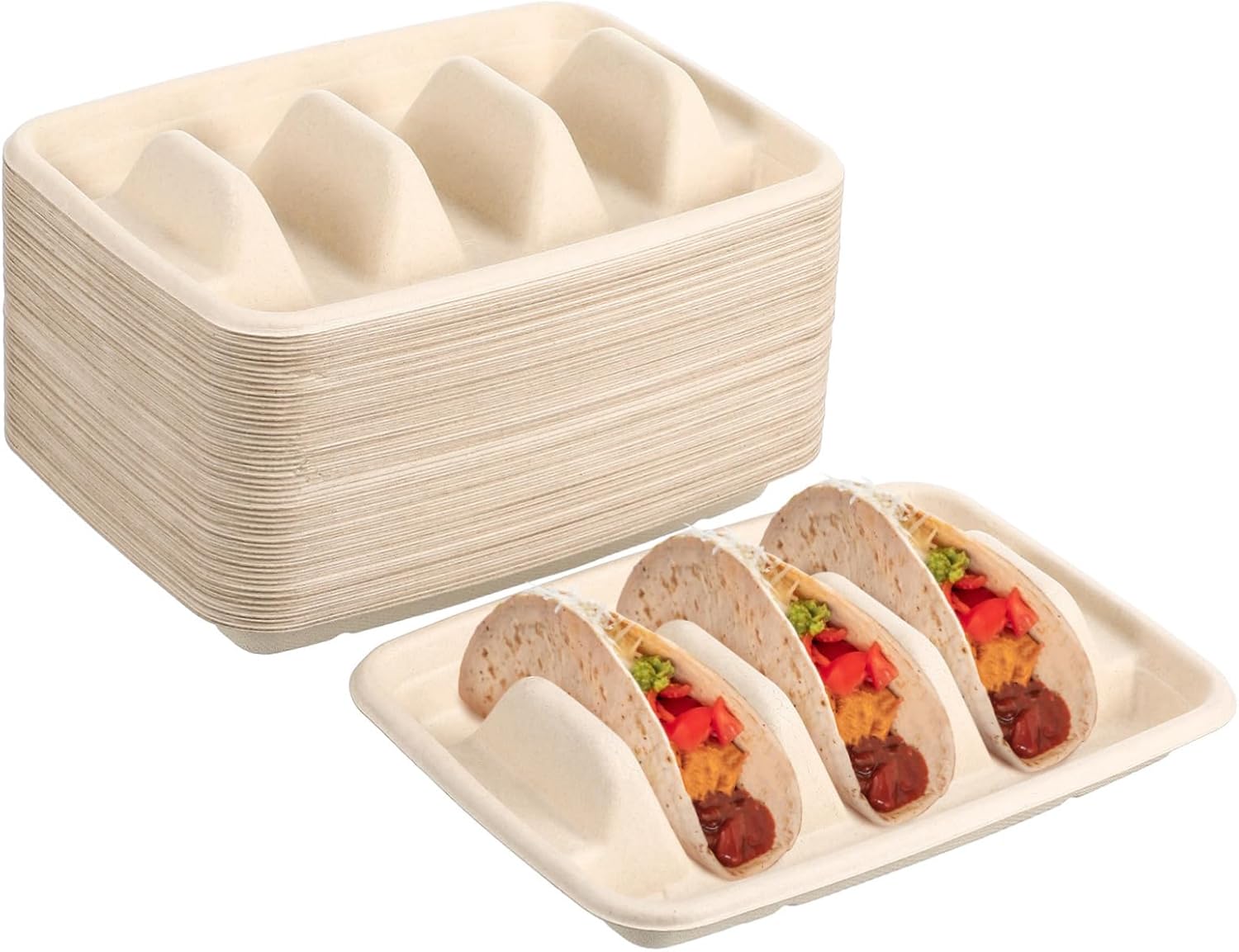 50pcs Enhanced Presentation Taco Plates Divided Taco Tray Bulk Pack Holders Mexican Decorations