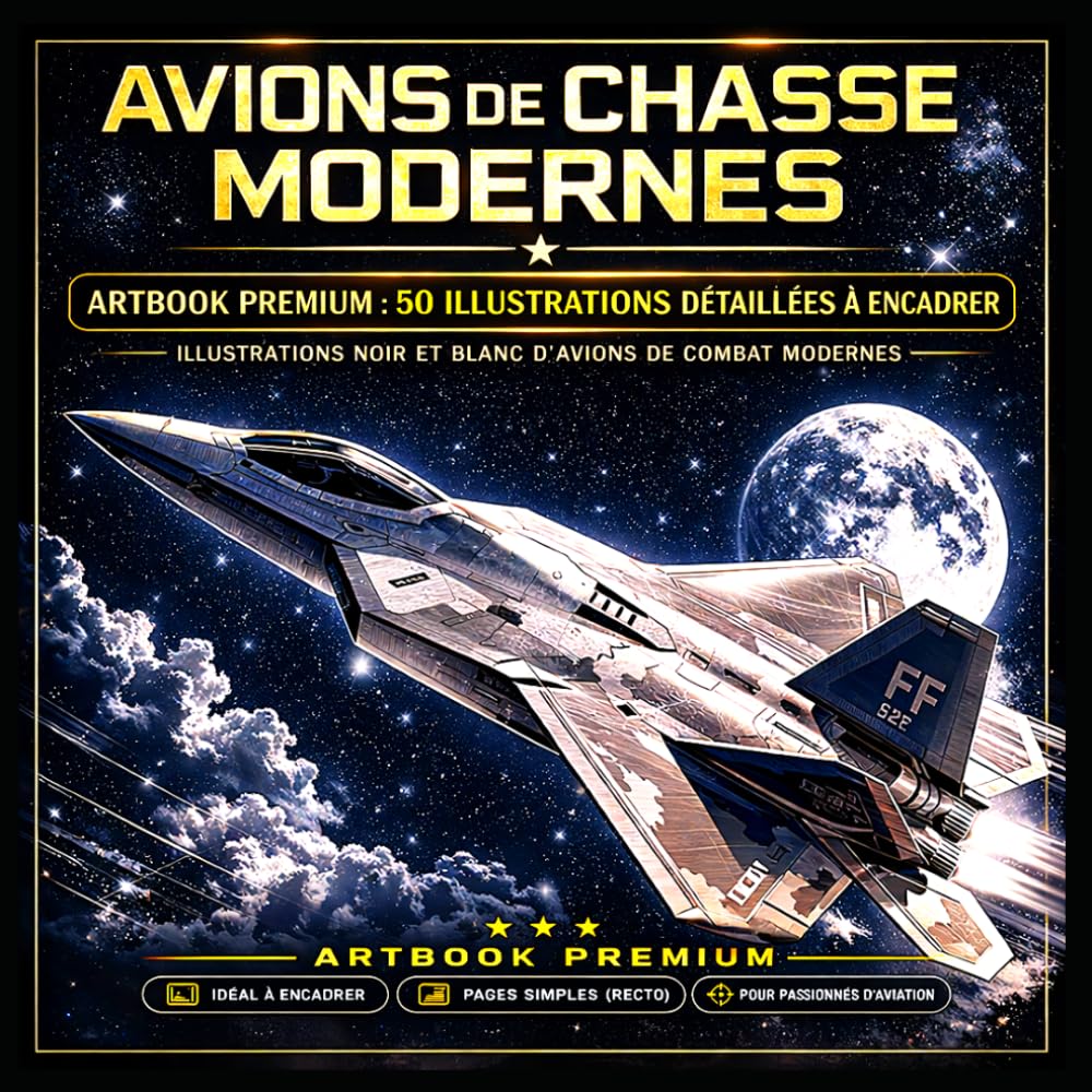 Avions de Chasse Modernes – Artbook Premium : 50 Illustrations Détaillées à Encadrer: Illustrations Noir et Blanc d’Avions de Combat Modernes de ... Passionnés d’Aviation et Collectionneurs -