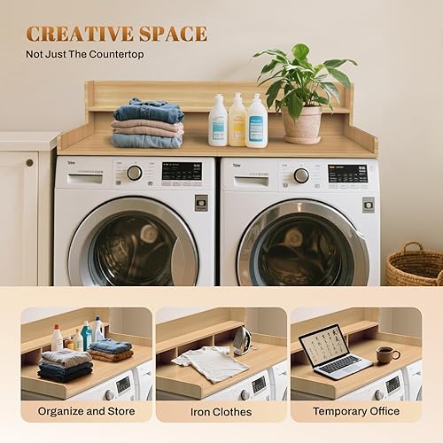 Miniatura 7 de GCCSJ Encimera de lavadora y secadora unida de 2 niveles, 54 pulgadas de ancho x 27.5 pulgadas de profundidad, cubierta de estante de madera con