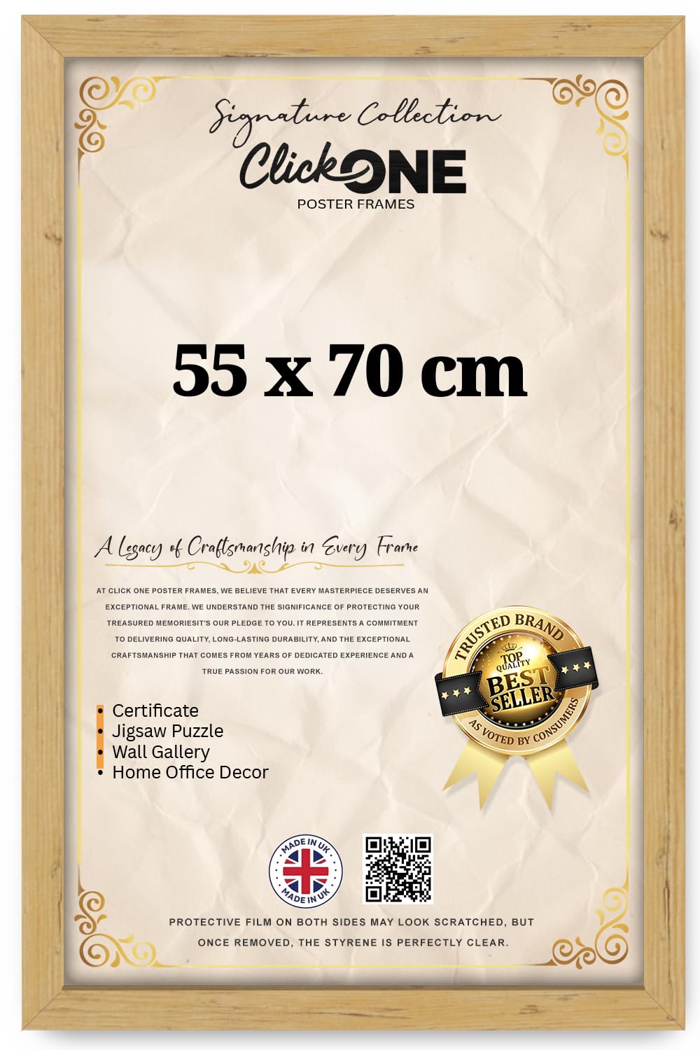 Poster Frame - Pine 55x70 cm mdf backing with both ways hanging hooks |Picture Photo frame 70x55cm |Acrylic front | Home & Office Decor