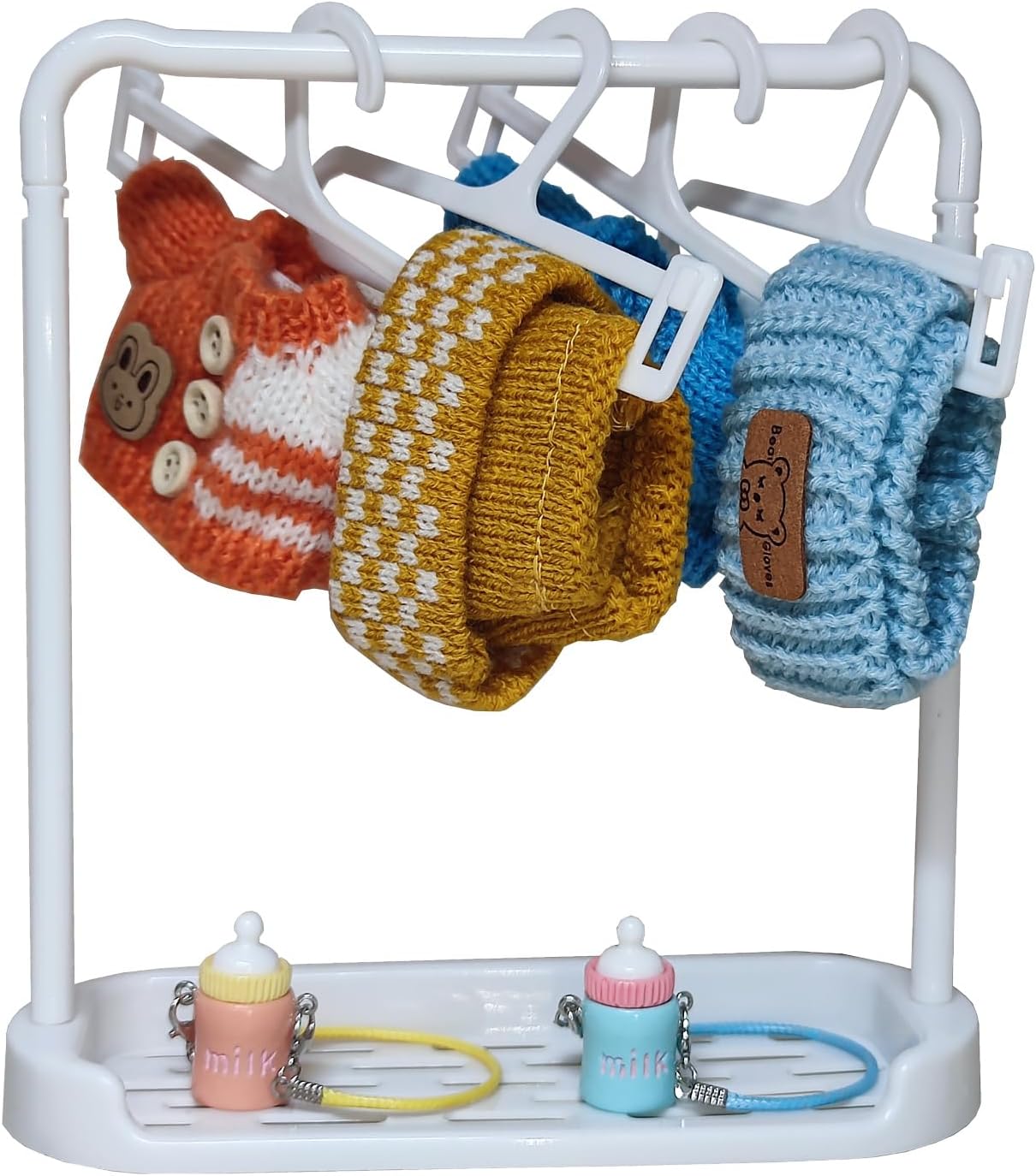 17cm Doll Clothes Set with 2 Knitted Outfits, Bottle Accessory and Hanger,Baby Doll Accessories for Collectors (Orange & Blue Styles)