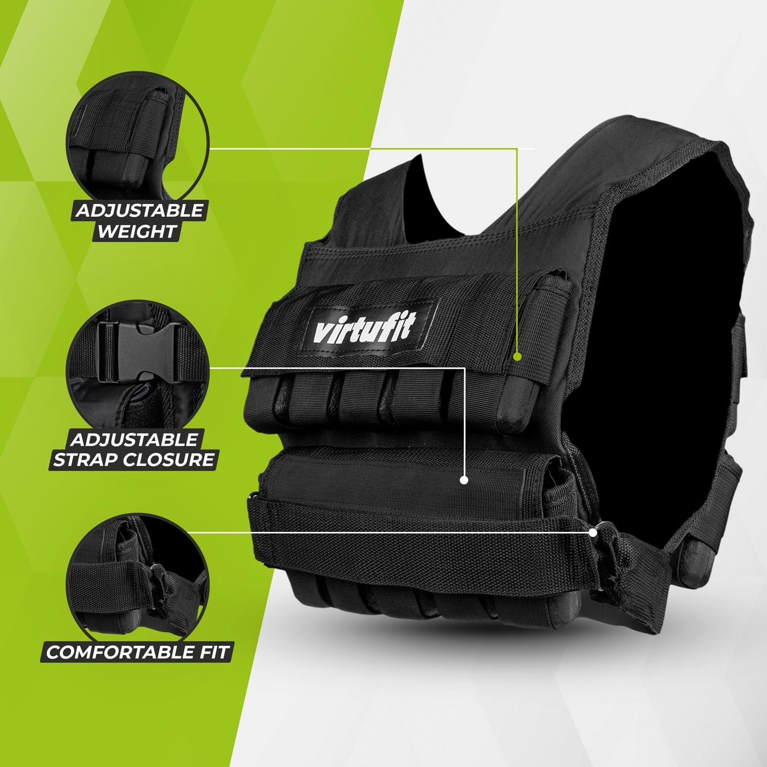 VirtuFit Regulowana kamizelka obciążeniowa Pro – 20 kg – kamizelka treningowa – trening siłowy