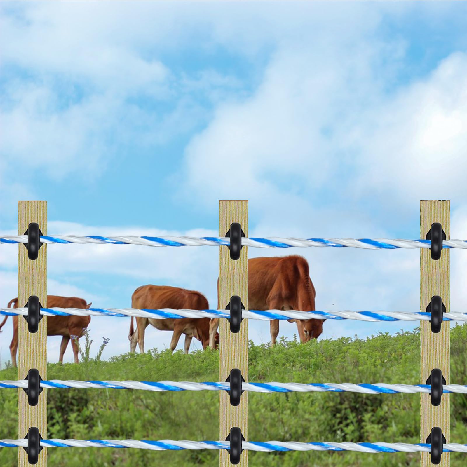 Alambre de valla eléctrica de granja, cuerda de alta conductividad de 1535 m con alambre de poliéster de 6 hebras, resistente a la intemperie y duradero para agricultura, cuerda de valla eléctrica