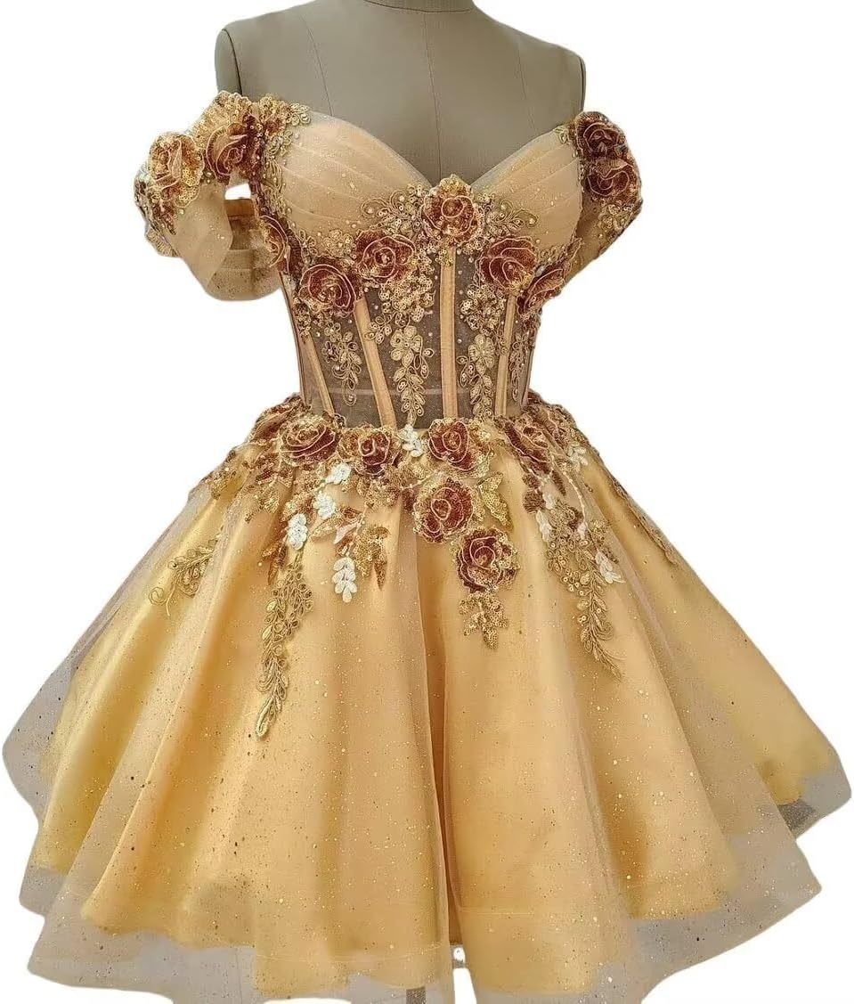 Homecoming Dresses for Teens 2025 Off Shoulder Floral DAMA Dress Sparkly Beaded A Line Tulle Short Prom Gown