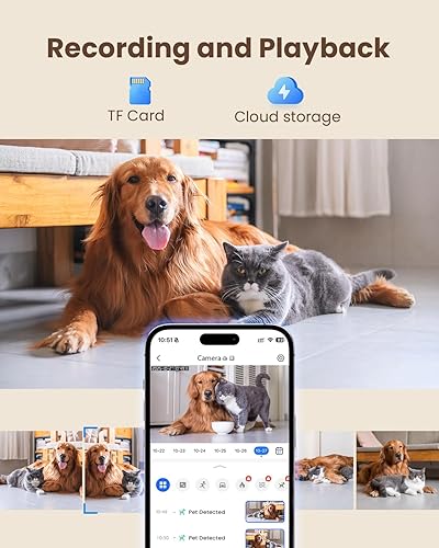 Miniatura 9 de Cámara para mascotas, cámara para perros de 5G/2.4 GHz con aplicación de teléfono, cámara de seguridad panorámica/inclinación de 360° para