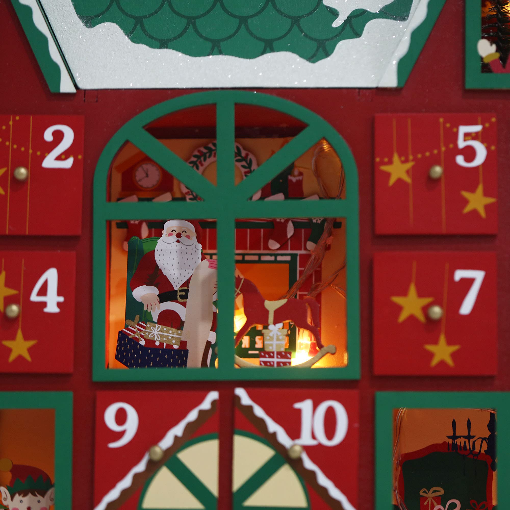 Weihnachten Adventskalender Haus aus Holz mit 24 Schubladen & LED zum Befüllen kleiner Geschenke Countdown bis Weihnachtsdeko Pioneer-Effort