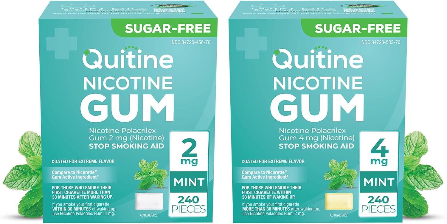 Quitine Nicotine Gum Step-Down Bundle – 2mg and 4mg Mint Flavor, Stop Smoking Aid – Affordable NRT to Relieve Cravings, 480 Count, Traditional Gum to Support Your Quit Journey