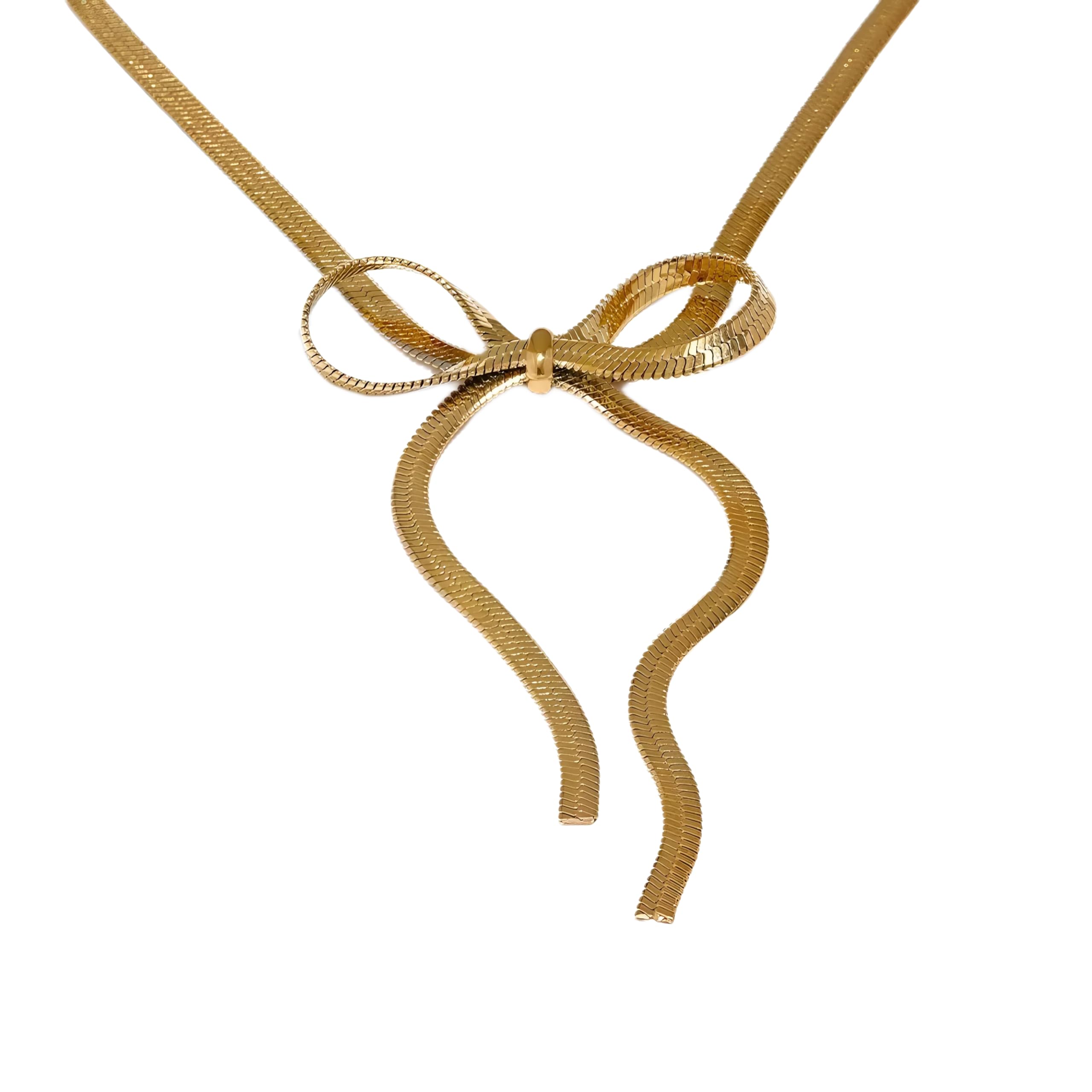 Collar con colgante de cadena de serpiente con lazo de acero inoxidable, joyería chapada en PVD de 18 quilates para mujer-T97