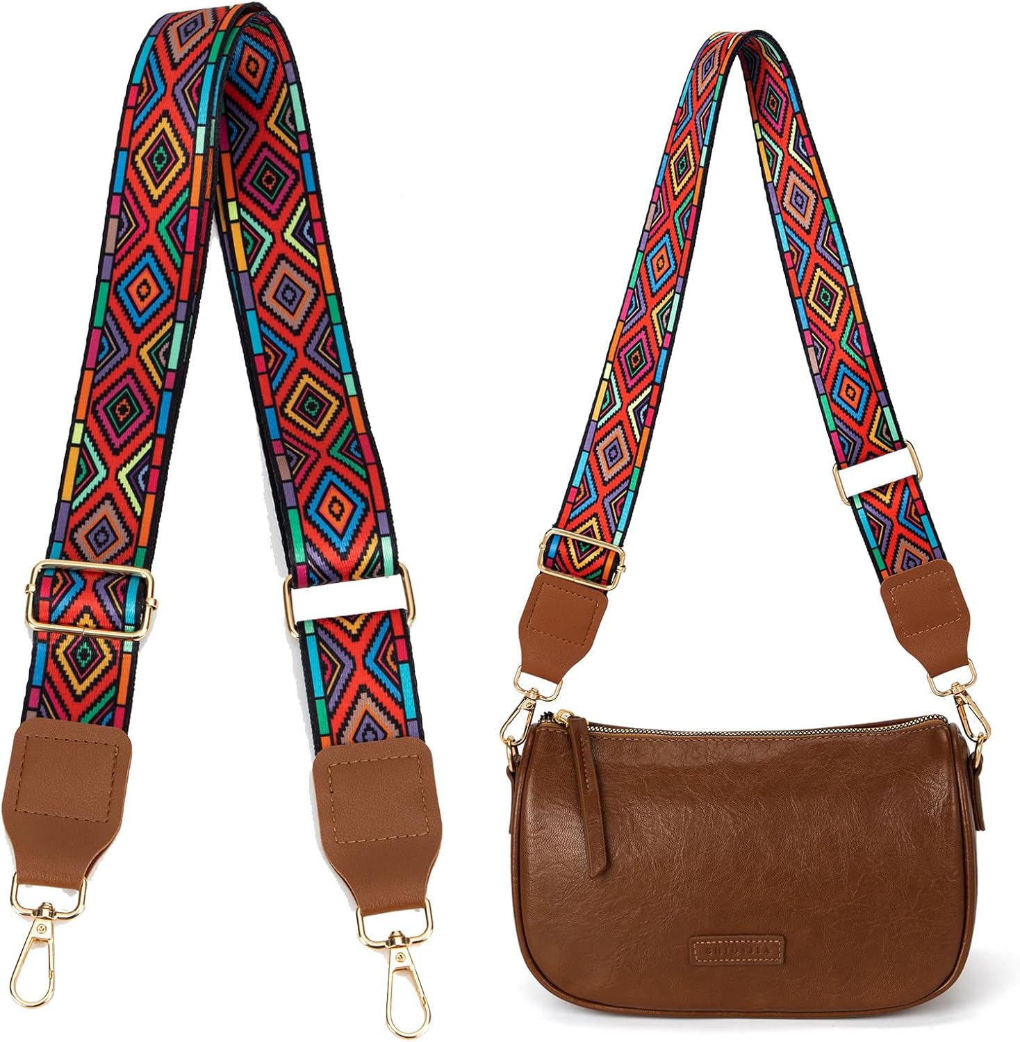 Purse Strap, 1.5" Cowhide Head Wide Shoulder Strap Adjustable Replacement,Jacquard Embroidery Crossbody Bag Straps - Image 7