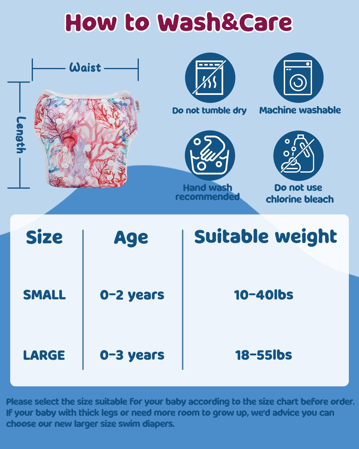 ALVABABY Swim Diapers 3pcs Baby & Toddler Snap One Size Reusable Adjustable Baby Boys' Swim Diapers for Swimming Lessons 3SWY63A - Image 4