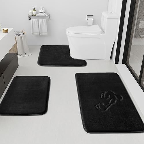HUXMEYSON Juego de alfombras de baño de 3 piezas, antideslizantes y de secado rápido, alfombras de baño de terciopelo ultra suave para baño, inodoro