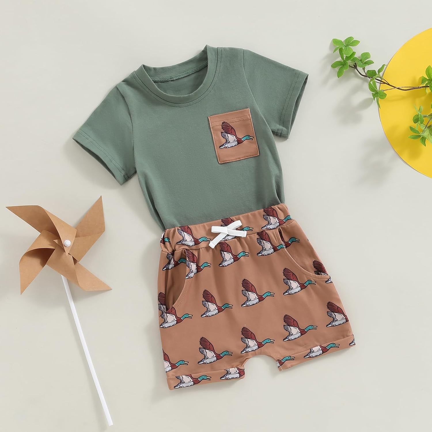 Toddler Baby Boy Duck Outfit Short Sleeve T-shirts Elastic Waist Shorts Farm Clothes 2 Piece Summer Set - Image 2