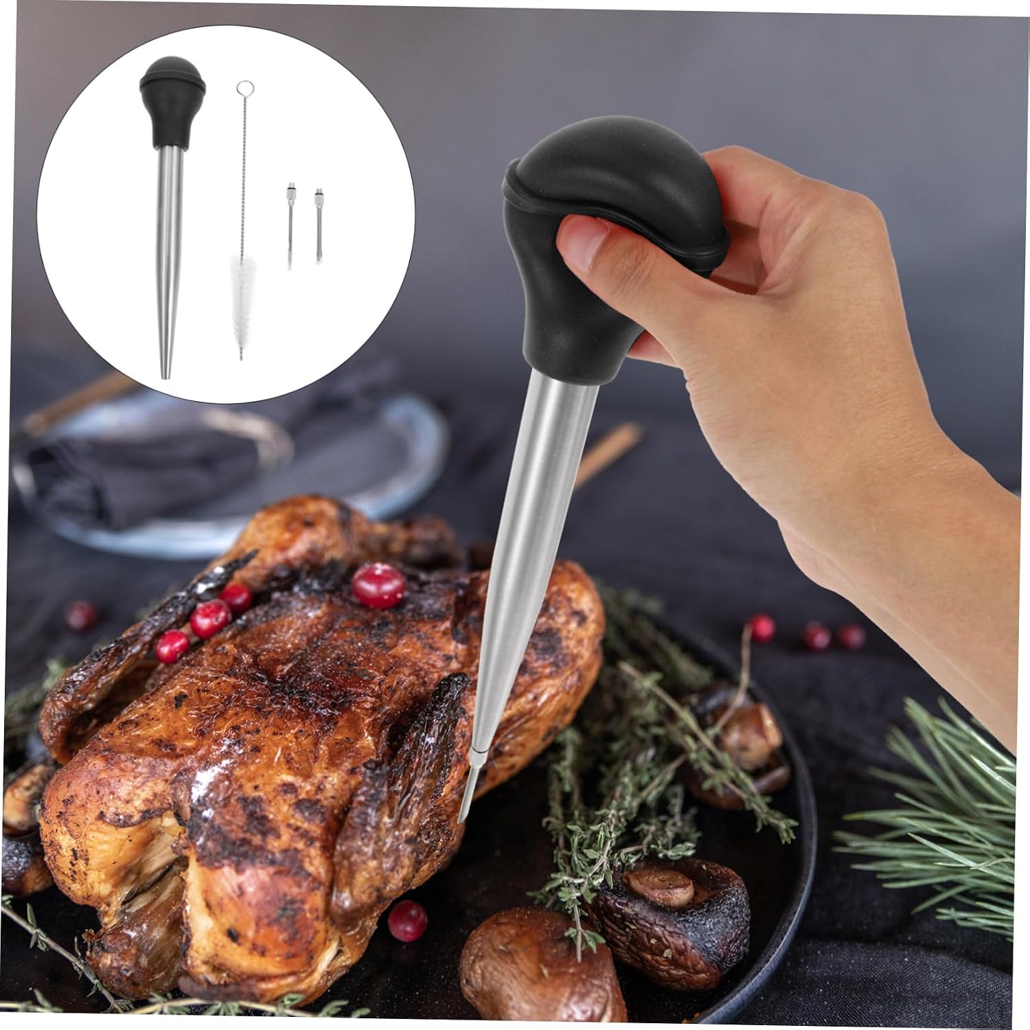 1set Bbq Turkey Injector Tool Meat Marinade Injector Oil Hose for Flavoring Turkey Steak for Grilling and Barbecue Cooking