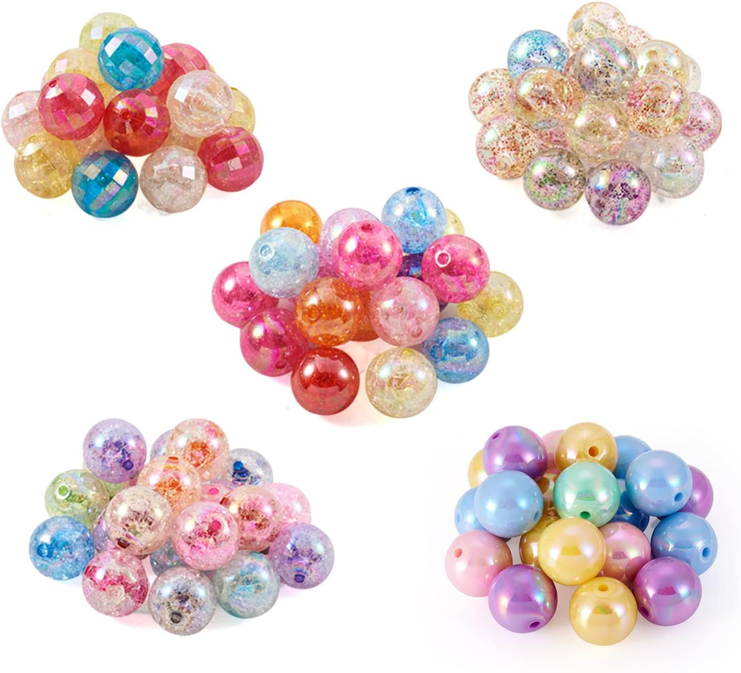 Craftdady 100Pcs 20mm AB Color Acrylic Bubblegum Beads 5 Styles Crackle Beads Faceted Beads Round Gumball Focal Beads Loose Spacer Beads for Pens Jewelry Making Party Decoration