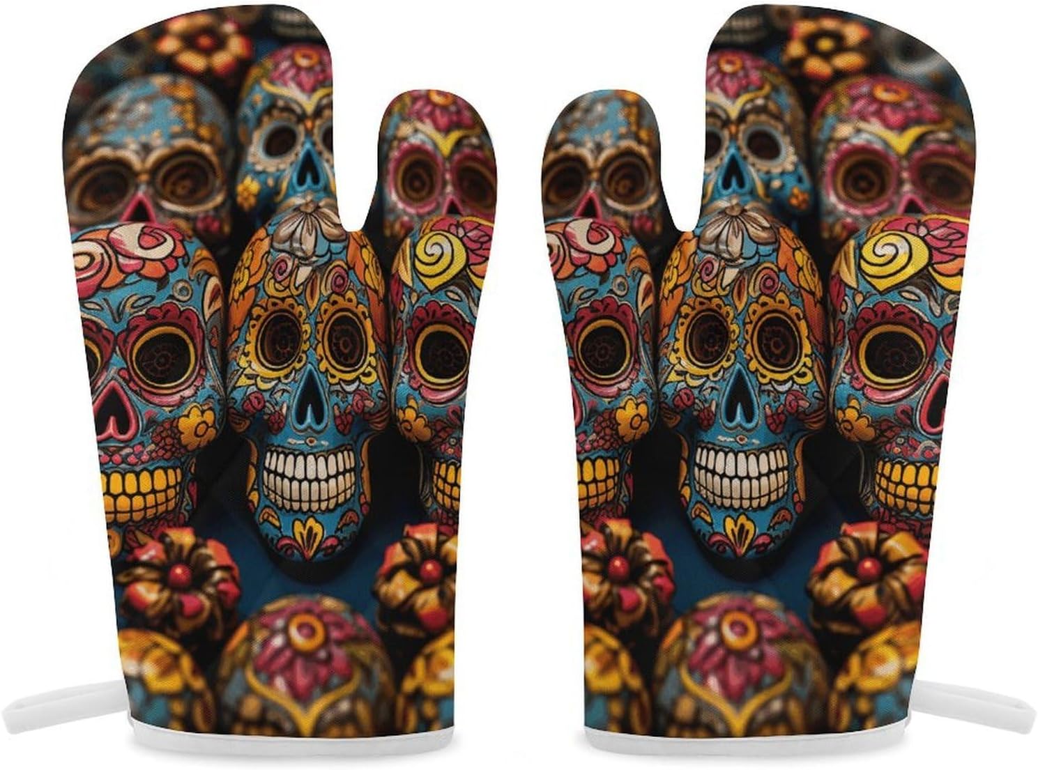 2 Pcs Oven Mitts Heat Resistant Kitchen Gloves Soft Safety Colorful Sugar Skulls Oven Glove for Microwave, Barbecue
