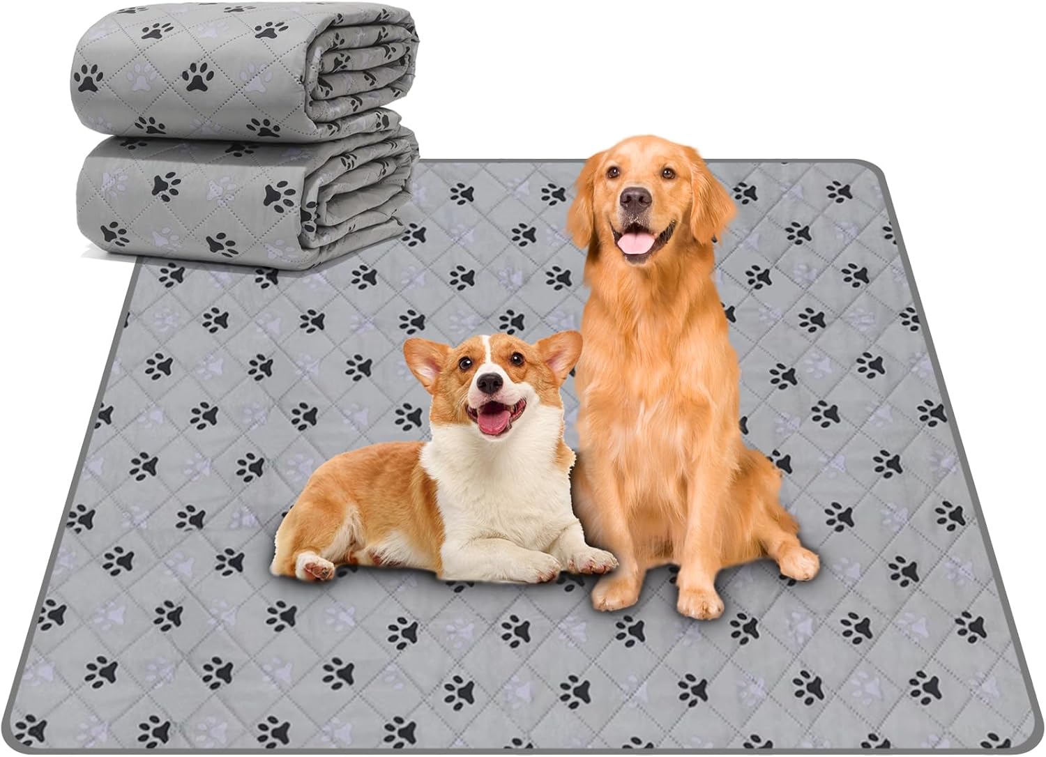 JERIA 2 Pack 36″x 41″ Waterproof Non Slip Wee Wee pad，Reusable Washable Pee Pads for Dogs，Absorbent and Leakproof Training Mats for Potty, Bed, Sofa, Potty Training