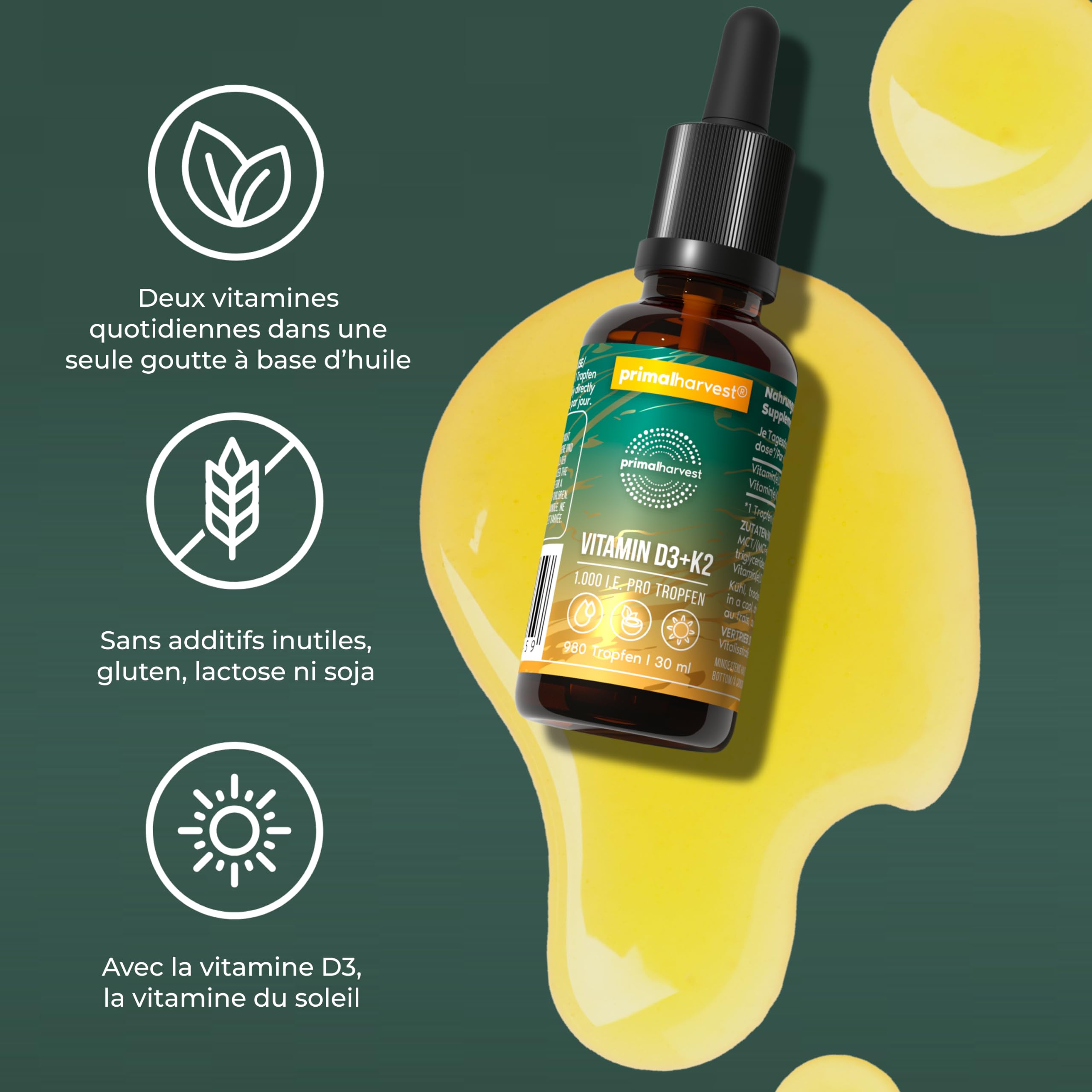 Primal Vitamine D3+K2 - Complément alimentaire quotidien végétarien