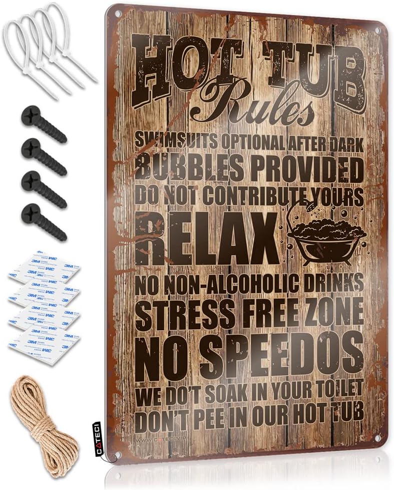 COTECI Beware Of Signs For Fence Funny Hot Tub Rules Metal Sign Funny Kitchen Decor (Size : 30X40CM)