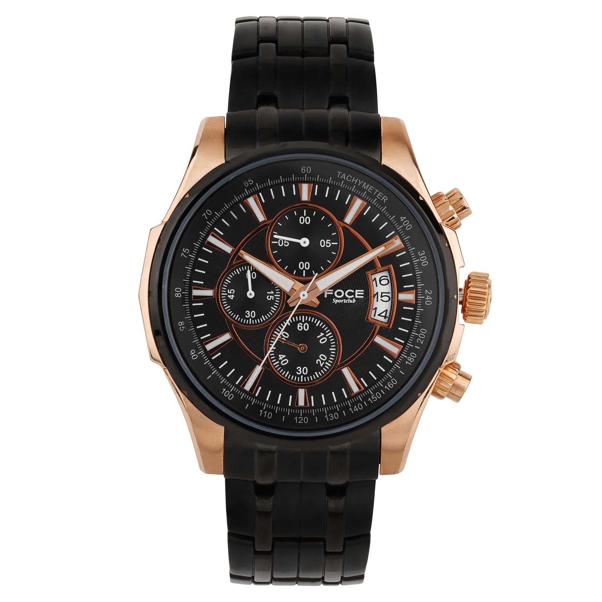 Foce Mens Chronograph Watch, Dual Tone Black/Golden Case, Black Dial, Metal Strap, 3 Subdials, Date Window, Model FS07TRM-BLACK (B078Q4XTLQ) Amazon Price History, Amazon Price Tracker