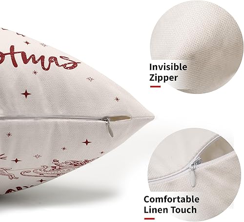 Miniatura 2 de Juego de 2 fundas de almohada lumbar de Navidad de 12 x 20 pulgadas, diseño de ciervos y Papá Noel, fundas de almohada decorativas de lino de