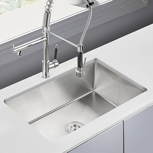 Vista 88 de MENATT Fregadero de cocina de 20 pulgadas, acero inoxidable SUS304 hecho a mano, fregadero de cocina con colador de fregadero (cepillado), 20 x 16 x