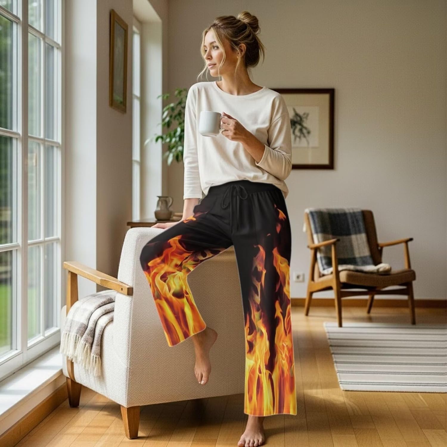 AFPANQZ Womens Wide Leg Yoga Pants High Waisted Straight Casual Loose Lounge Pants Workout Plus Size Sweatpants with Pockets