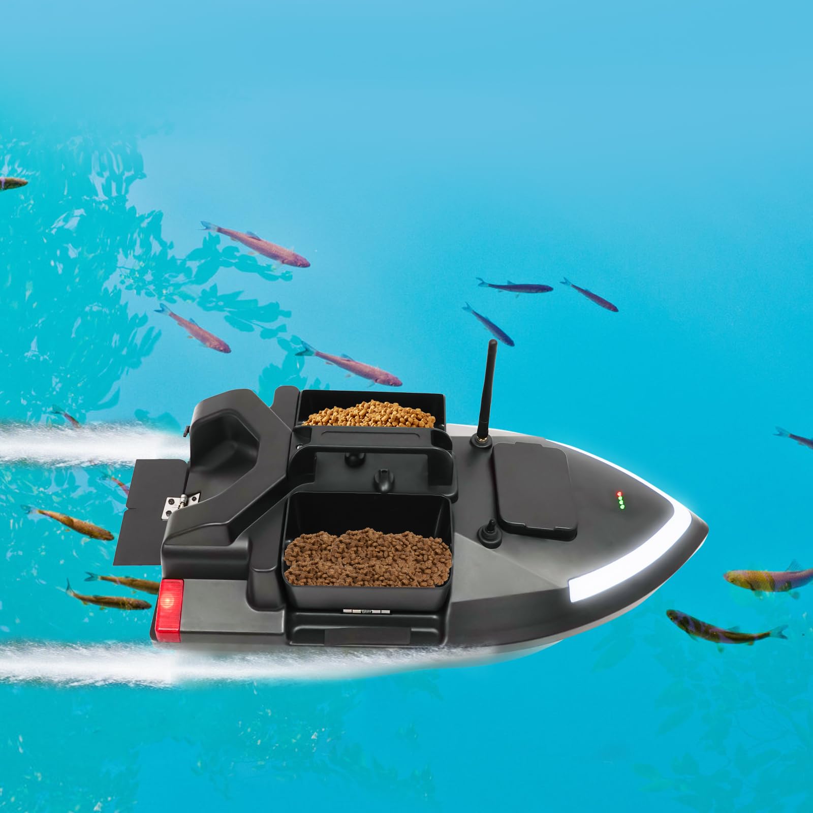 500M RC Köderboot GPS Angelköder Fischköder Boot mit 3 Köderboxen, 12000mAh Akku (4 Std.), Doppelmotor, Suchscheinwerfer, Automatische Rückkehr, Für Karpfenangeln