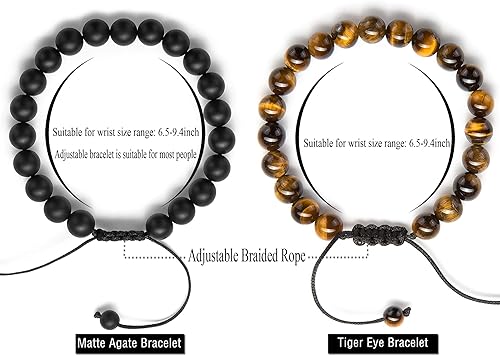 Miniatura 3 de Hamoery Pulsera elástica de piedras de ojo de tigre para hombres y mujeres, 0.315 in, pulsera de yoga elástica de piedra natural