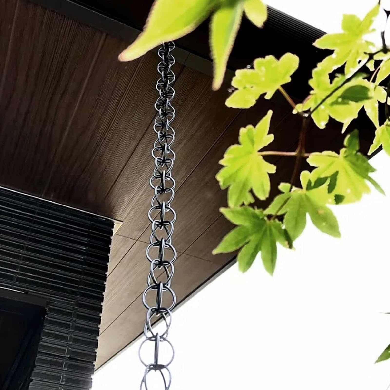 Hssnbkg Decorative Rain Chains Waterfall,Metal Rain Catcher Chain Ring,Gutters Downspouts,for Water Collector Black-8m(26.3ft)