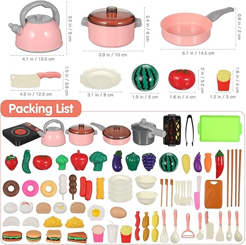 Miniatura 2 de UPKOCH Juego de utensilios de cocina simulados para niños, juego de cocina de 86 piezas con corte de verduras, accesorios de comida para niños,