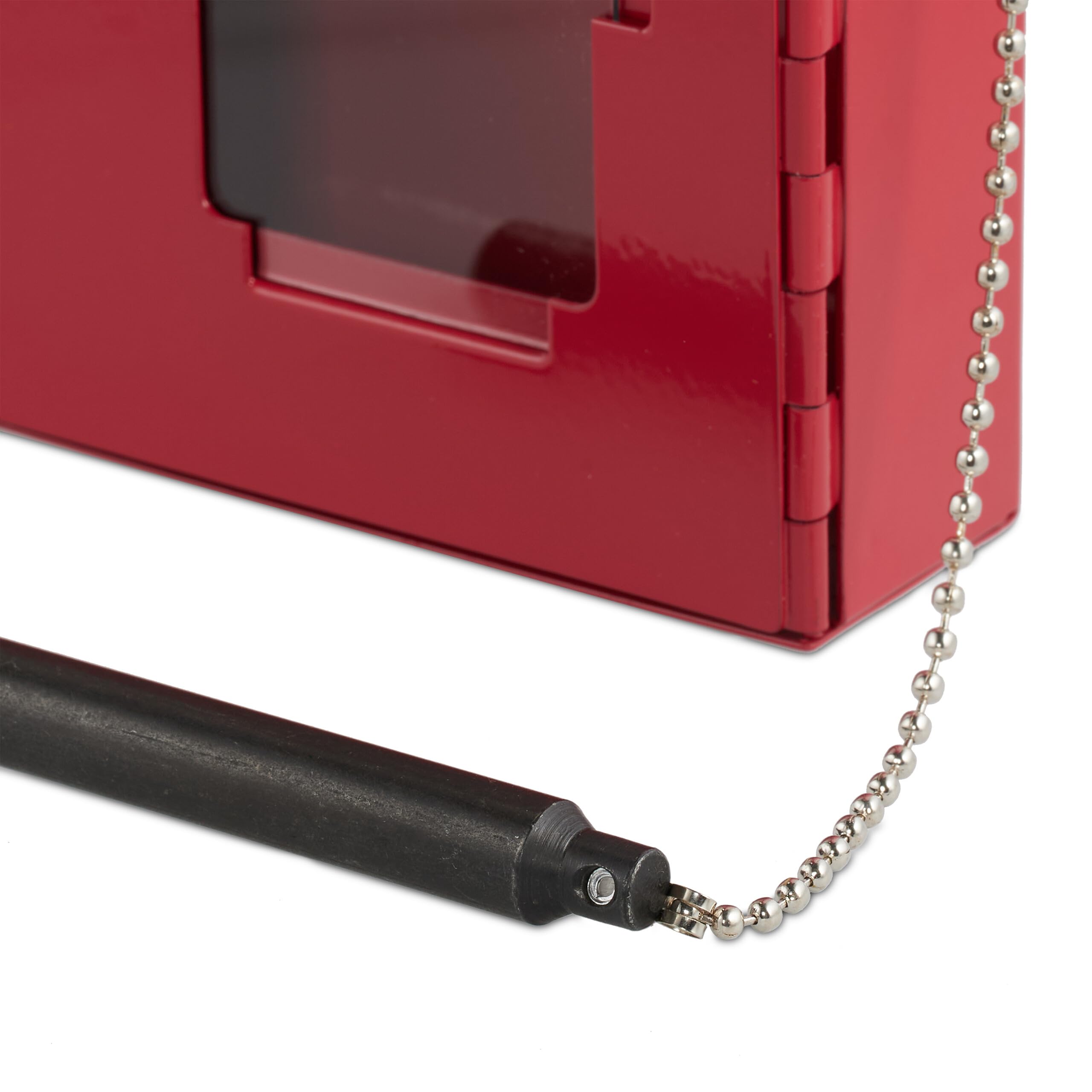 Relaxdays Caja para Llave de Emergencia, Cajetín con Ventana de Vidrio y Rompecristales, Cerradura, Cajita Metal, Rojo