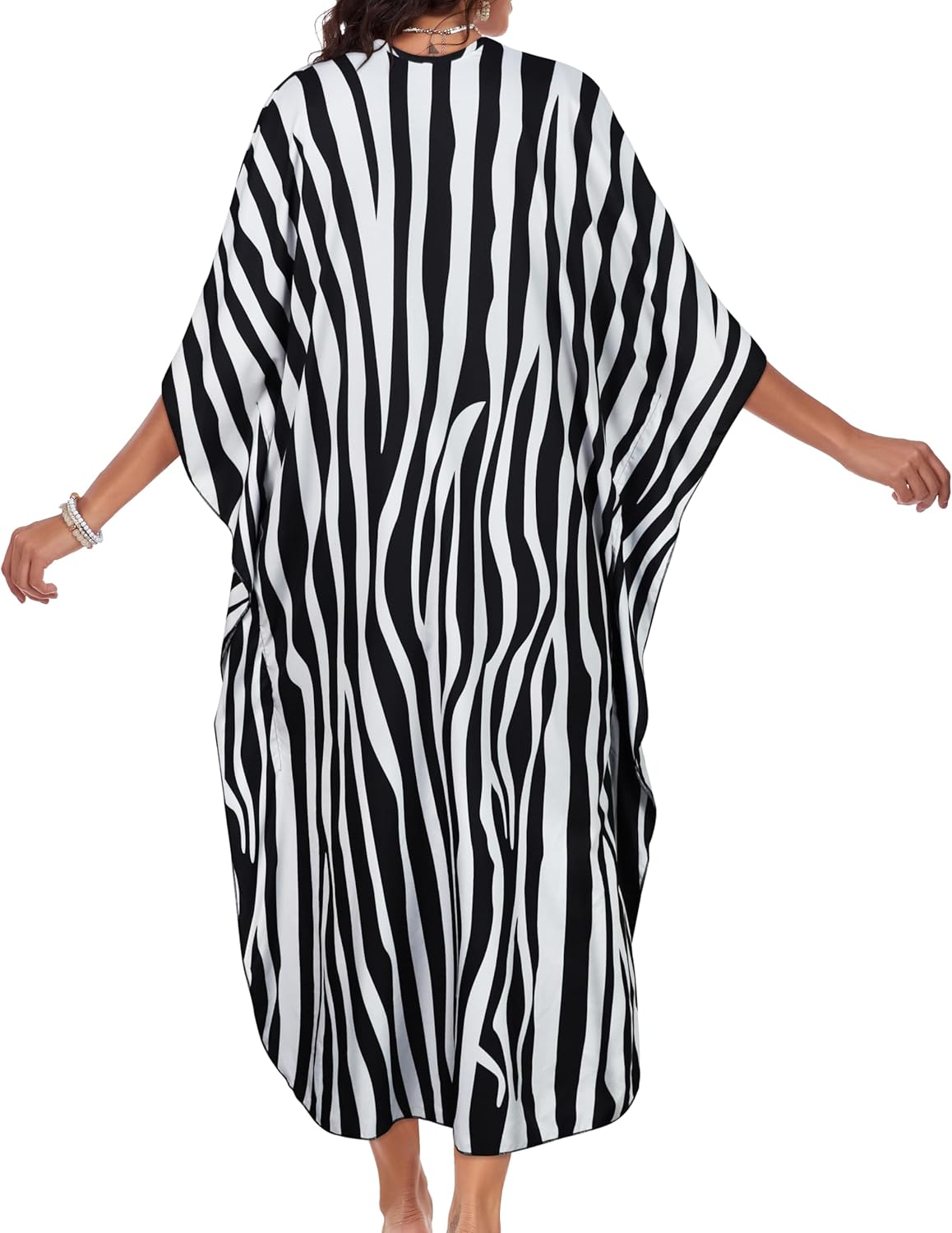 Kaftan Dresses for Women Plus Size V Neck Caftans Long Batwing Sleeve Beach Cover Ups Summer Floral Print Dress - Image 6